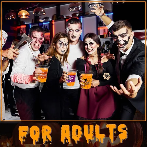 Vista 7 de GuassLee Paquete de 50 vasos desechables de Halloween – Juego de vasos de plástico desechables transparentes de 12 onzas con 5 estilos de patrones