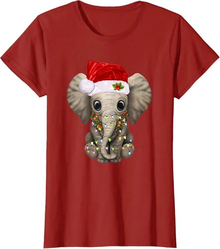 Vista 62 de Lindo elefante de Navidad luz divertido elefante amante de Navidad regalo camiseta Negro