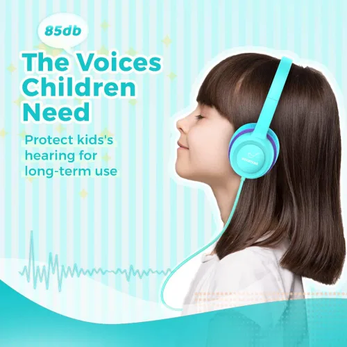 Vista 6 de vinamass Auriculares para niños, auriculares con cable para niños con limitador de volumen seguro, auriculares para niños con cable de 0.138 in