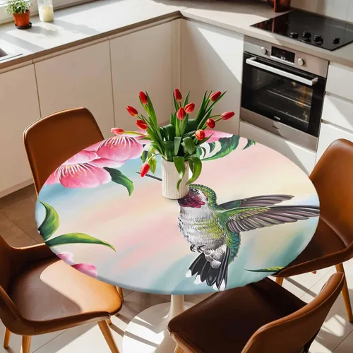 Vista 31 de Mantel Ajustado de Hongos para Mesa Redonda, Cubierta de Mesa de Cocina Botánica Pastoral Floral con Borde Elástico Tela Impermeable, Cubiertas Negro