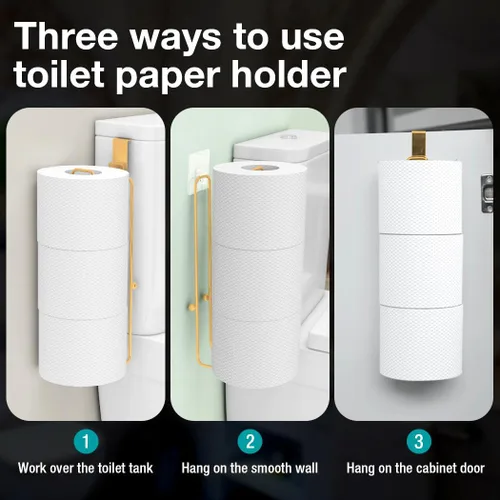 Vista 7 de Conworld Soporte de Papel Higiénico Dorado de Níquel Cepillado para 3 Rollos de Papel Higiénico, 1 Paquete Almacenamiento de Papel Higiénico de Baño