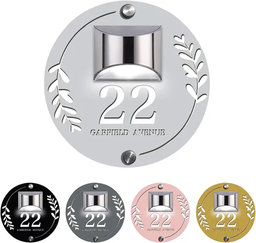 Vista 21 de Placa solar personalizada con números de casa, placa LED moderna para puerta, letrero acrílico para casa de jardín, montaje en la pared para casa