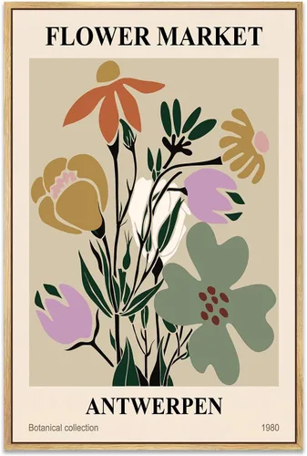 Vista 22 de Zzuyi Lienzo enmarcado para mercado de flores, arte de pared, póster botánico de flores silvestres rosas, impresiones de imágenes, ilustraciones