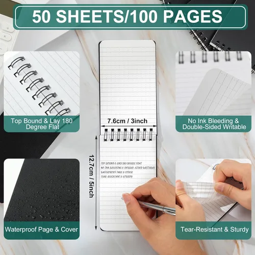 Vista 2 de Qilery 2 unidades de papel cuadriculado impermeable de 3 x 5 pulgadas, bloc de notas de bolsillo para todo tipo de clima, bloc de notas de policía