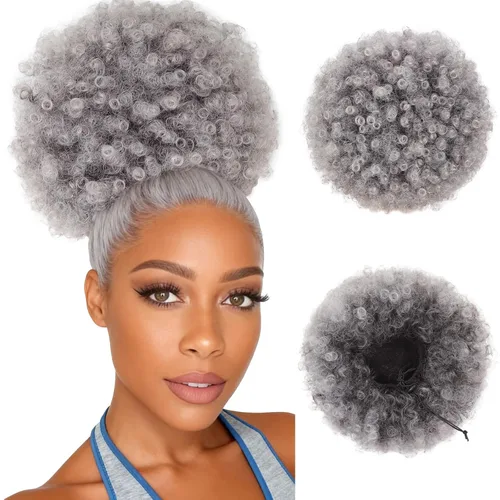 Vista 8 de AISI QUEENS Cola de caballo afro extra grande con cordón para mujeres, gran moño de cabello afro rizado y kinky sintético, postizos de cabello