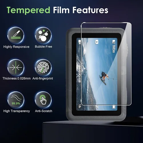 Vista 5 de Protector de pantalla para DJI Osmo Action 6 de vidrio templado y protector de lente de cámara de vidrio templado, transparente de alta definición
