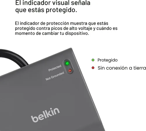 Vista 4 de Belkin - Tira de alimentación con protector contra subidas de tensión con 8 salidas, cable de extensión resistente de 6 pies de largo con enchufe