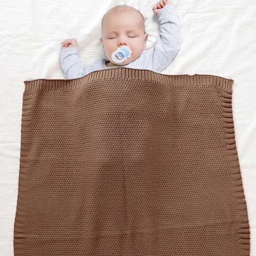 Vista 4 de Manta de bebé tejida para niños y niñas, color beige, 40 x 30 pulgadas