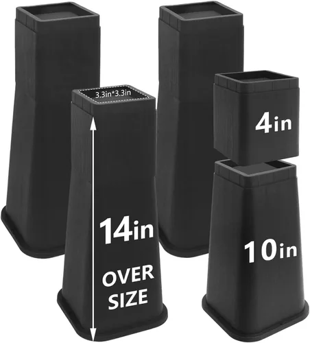Vista 8 de Paquete de 4 elevadores de cama de 4 pulgadas resistentes, elevadores de muebles para dormitorio, tamaño individual XL, mesa, sofá, armario, marco