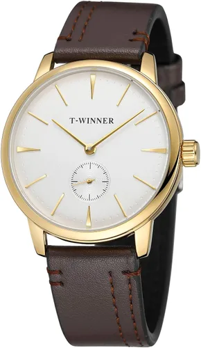 Vista 9 de FORSINING Reloj de pulsera mecánico de cuerda manual con visualización analógica estilo deportivo para hombres con correa de piel Negro Plata Beige