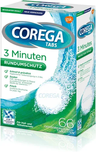 Vista 10 de Corega Palitos de limpieza rápida de dentaduras/terceros dientes, 1 x 66 tabletas de limpieza de dentición - Limpieza en 3 minutos