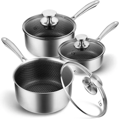 Vista 9 de KOCH SYSTEME CS Juego de cacerolas híbridas antiadherentes de acero inoxidable, 1QT y 2QT Juego de cacerolas de acero inoxidable triple capa