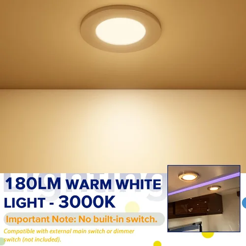 Vista 6 de Luces interiores de 12 V de bajo voltaje para debajo del gabinete, luz LED de disco regulable para cámper, remolque, RV, barco, luz de techo