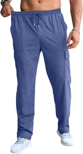 Vista 3 de CTU Pantalones deportivos holgados de moda para hombre, ligeros, para entrenamiento, pantalones deportivos con parte inferior abierta con bolsillos