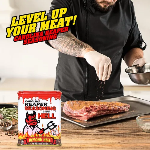 Vista 2 de Carolina Reaper Seasoning From Hell – 5.25 onzas – Sazonador gourmet picante picante de Carolina Reaper para alas de búfalo, filetes, pollo