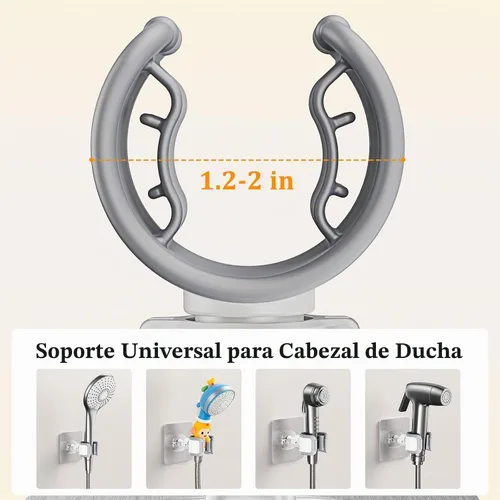 Vista 6 de Soporte de cabezal de ducha ajustable adhesivo y taladro 2 en 1 con giro de Blanco