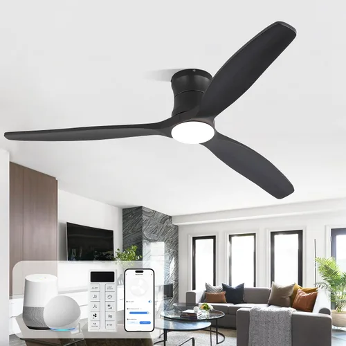 Vista 17 de Sofucor Ventilador de techo inteligente de 52 pulgadas sin luz, ventilador de techo de madera maciza de bajo perfil con control remoto, ventilador