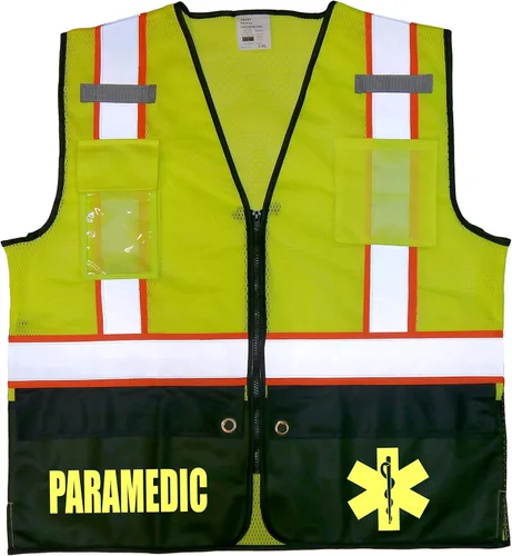 Vista 10 de Chaleco de seguridad para sobrevivientes paramédicos, tipo R Clase 2 con logotipos reflectantes y bolsillo trasero Jumbo