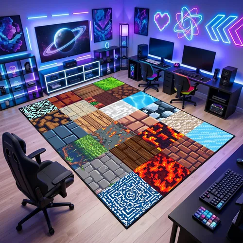 Vista 11 de Alfombra de juego - Alfombra de habitación de juegos a cuadros genial para niños, adolescentes, niños, alfombra para dormitorio, sala