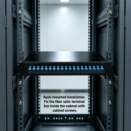 Vista 6 de Caja de montaje en rack SC de 24 puertos + bandejas de empalme de cables de fibra Kit SC-UPC monomodo