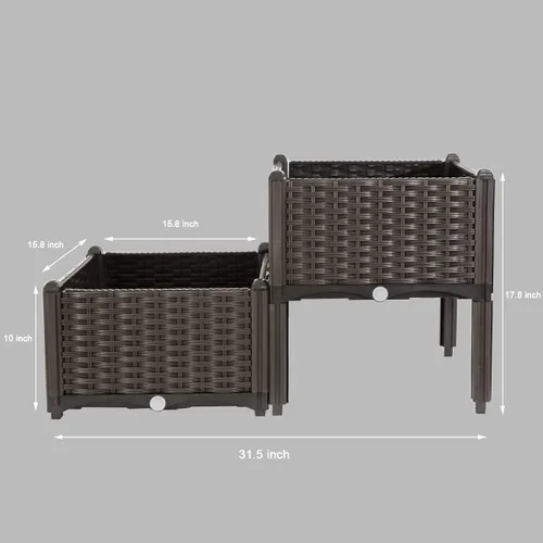 Vista 6 de Barton Cama de jardín elevada de plástico marrón con diseño de riego automático para exteriores, kit de jardinera elevada con ruedas móviles