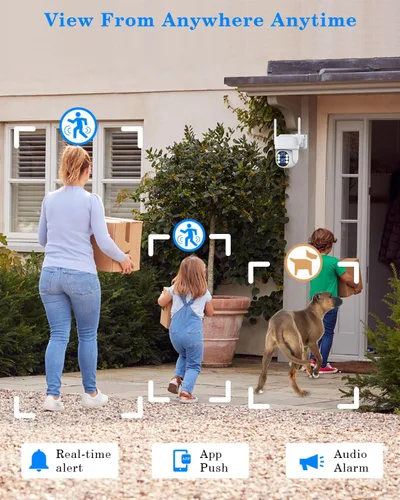 Vista 6 de Sistema de cámara de seguridad inalámbrica para exteriores para el hogar, ZHXINSD Juego de 4 cámaras con lente dual 6MP 10X Zoom híbrido 360°