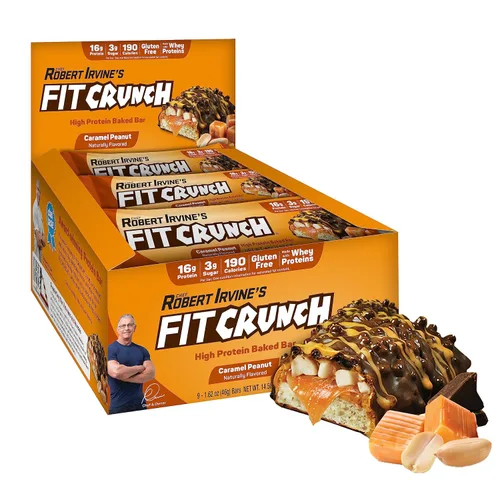Vista 14 de FITCRUNCH - Barras de proteínas para aperitivo de tamaño snack, barra horneada de 6 capas, 4 g de azúcar, sin gluten y centro suave de pastel