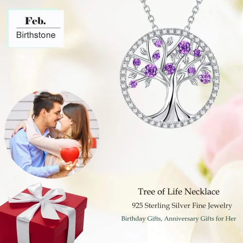 Vista 2 de Collar de árbol de la vida para mujer, collar de perlas esmeralda piedras natales de mayo, junio, para esposa, mamá, regalos de cumpleaños