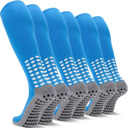 Vista 14 de 3 pares de calcetines de fútbol de agarre para hombre, acolchados, antideslizantes, para fútbol, baloncesto, deportes, hasta la rodilla, calcetines