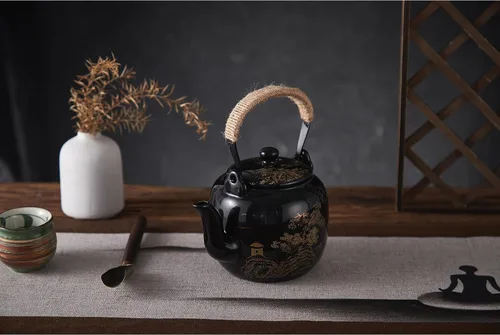 Vista 6 de DUJUST Tetera Japonesa Tradicional, Tetera de Porcelana Negra China con Infusor de Acero Inoxidable, Hermosa Tetera Asiática para Adultos, Amante