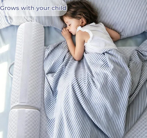Vista 14 de YIHATA Riel de cama para niños pequeños, parachoques plegables con solapa, 1 paquete de rieles de cama para niños pequeños, rieles de cama
