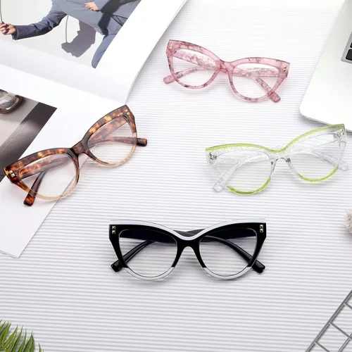 Vista 6 de FEISEDY Gafas de computadora con bloqueo de luz azul de gran tamaño para mujer, marco antifatiga ocular B2323