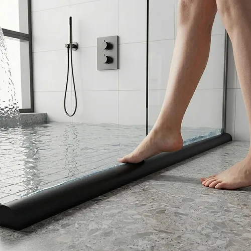 Vista 2 de Presa de agua plegable de 39 pulgadas, tapón de barrera de agua de silicona, protector de salpicaduras de borde de suelo autoadhesivo que mantiene