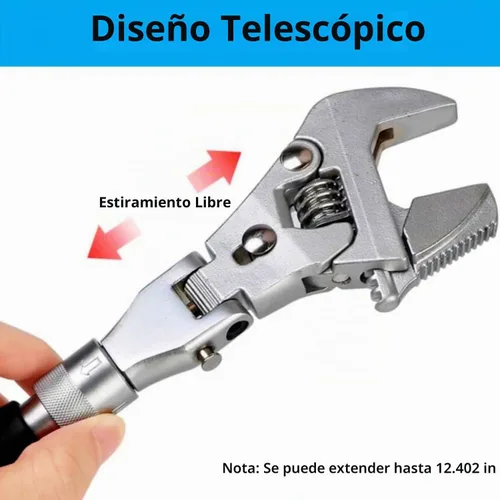 Vista 3 de Llave ajustable Flexhead, llaves de media luna de trinquete de 10 a 12 pulgadas con vástago de extensión retráctil y llave ajustable de cabeza