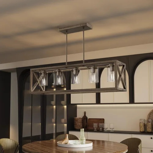 Vista 11 de Lámpara de comedor de granja – Iluminación de isla de cocina de 4 luces con altura ajustable y metal grueso para comedor sobre mesa, candelabros