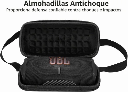 Vista 4 de Ginsco Funda rígida de transporte para JBL Charge 5/Charge 4 impermeable portátil Bluetooth altavoz, funda de viaje con correa ajustable
