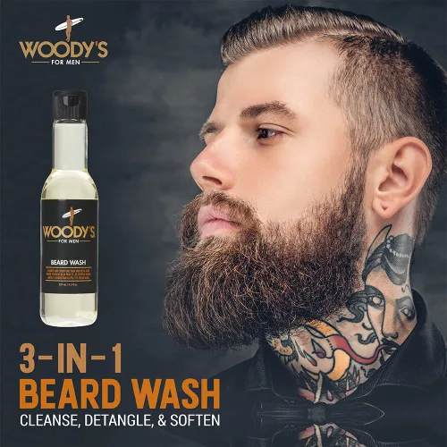 Vista 3 de Woody's Jabón de barba para hombres – Lavado y acondicionador de barba, limpia el cabello y la piel facial, aroma a aloe vera y manzanilla, 6.3