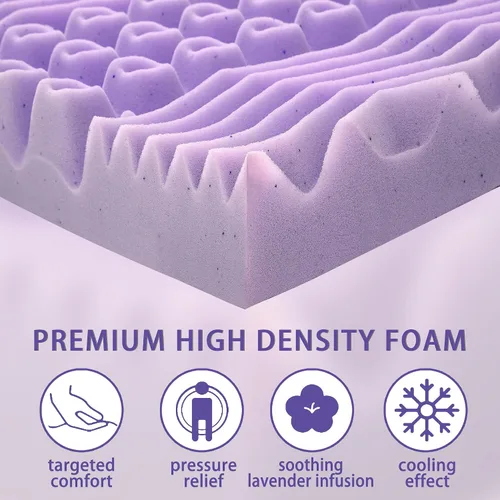 Vista 4 de Colchón de espuma de gel de 7 zonas con infusión calmante de lavanda, certificado CertiPUR-US, (2 pulgadas, individual)