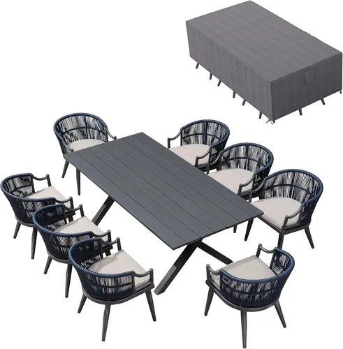 Vista 15 de PURPLE LEAF Juego de comedor de patio para 6 respaldos ergonómicos y cojín Champán