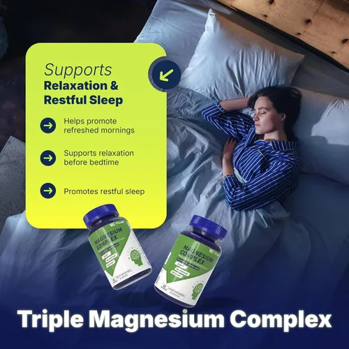 Vista 5 de Complejo triple de magnesio – 300 mg de magnesio de malato, glicinato y citrato – Apoya el alivio del estrés y el sueño, nervios y metabolismo