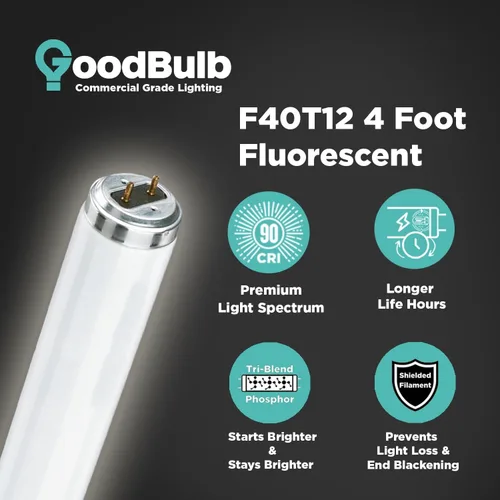 Vista 4 de GoodBulb Paquete de 30 bombillas fluorescentes T12 de 40 W de 48 pulgadas, sustituyen a F40T12/841, luz blanca fría de 4100 K, base bi-pin media