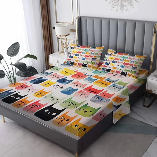 Vista 26 de Juego de sábanas abstractas tamaño individual, sábanas de microfibra suave, bolsillo profundo, sábanas y fundas de almohada estampadas sin arrugas