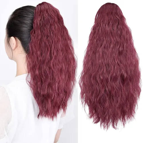 Vista 20 de Extensiones de cola de caballo, extensiones de cabello de cola de caballo con clip de garra marrón oscuro para mujer, pieza de cabello rizado
