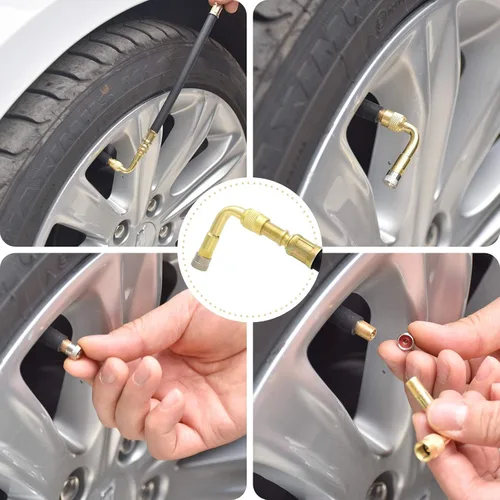 Vista 4 de Extensión de válvula de neumático, extensores de vástago de válvula flexible de 8.25 pulgadas con adaptador de extensión de válvula de neumático
