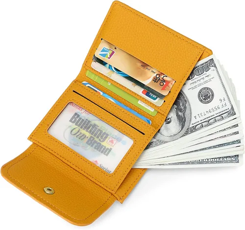 Vista 2 de YALUXE Cartera RFID para mujer minimalista cartera delgada pequeña monedero compacto, Ada-amarillo