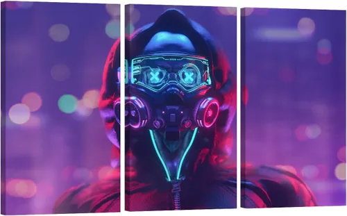 Vista 20 de Lienzo decorativo para pared, diseño de ciudad futurista Cyberpunk para sala de estar, impresión multipanel, obra de arte de cocina, pintura