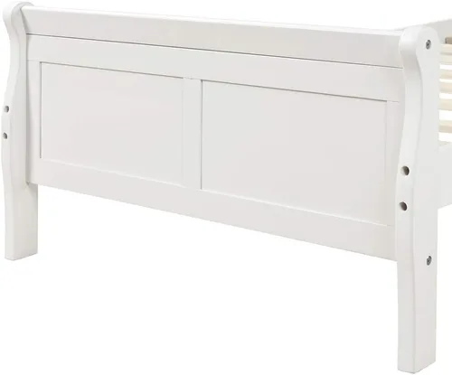 Vista 6 de Base de cama de madera, tamaño individual, plataforma con cabecero, estribo, soporte de listones de madera, base de colchón, muebles de dormitorio