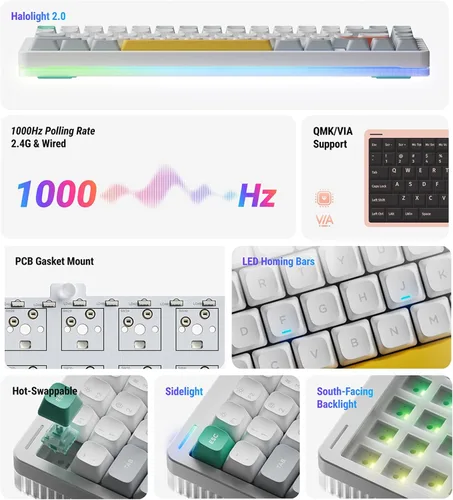 Vista 5 de nuphy Halo75 V2 - Kyeboard mecánico para juegos, teclado Bluetooth inalámbrico 75% intercambiable en caliente, teclado retroiluminado RGB de 83