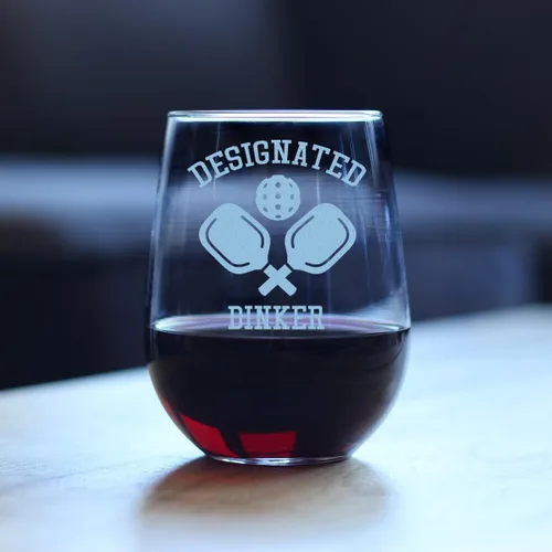 Vista 3 de Dinker designado personalizado – Copa de vino sin tallo personalizada – Regalos y decoración de pickleball divertidos – Grande 17 onzas – Regalo