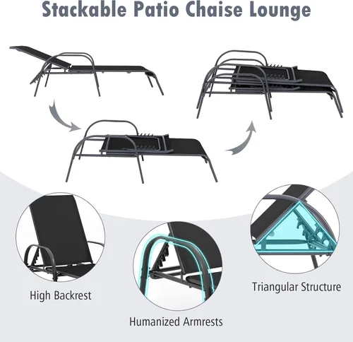 Vista 9 de HAPPYGRILL Sillón de patio, tumbona plegable para exteriores con respaldo ajustable, silla reclinable para tomar el sol, silla de bronceado de playa